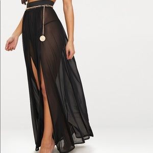 NWT! Prettylittlething Minah Black Mesh Maxi Skirt